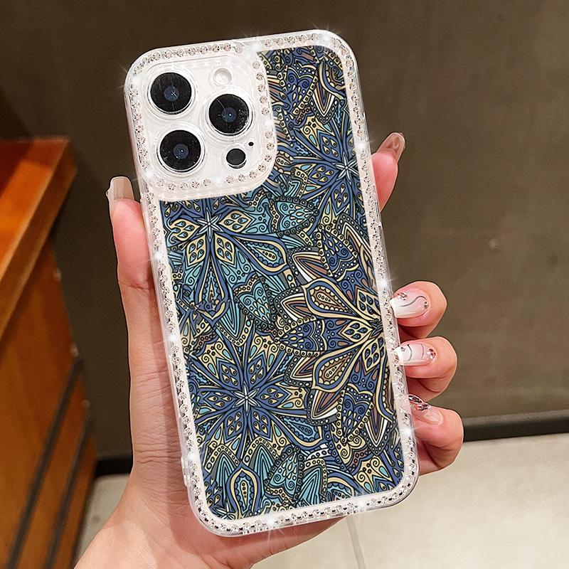 Crystal Diamond Oil Painting Flower Clear Case For iPhone 16e 16 14 15 Pro Max 13 12 Pro Max 11 Soft Silicone Phone Cover Coque