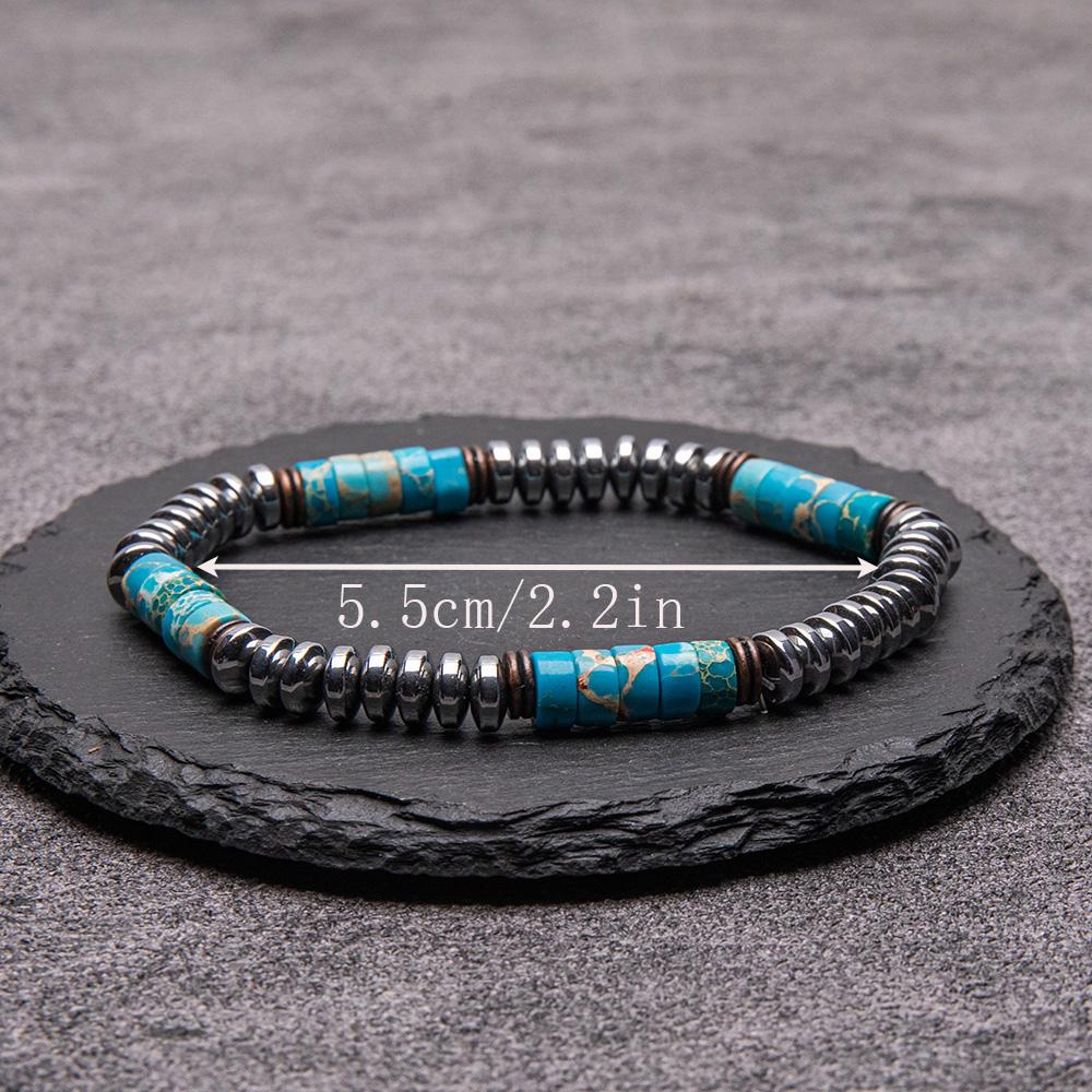 Vintage Malachite Bead Bracelet with Silver Tone Metal Beads Bohemian Ethnic Style Jewelry Men Women Wristband Gift