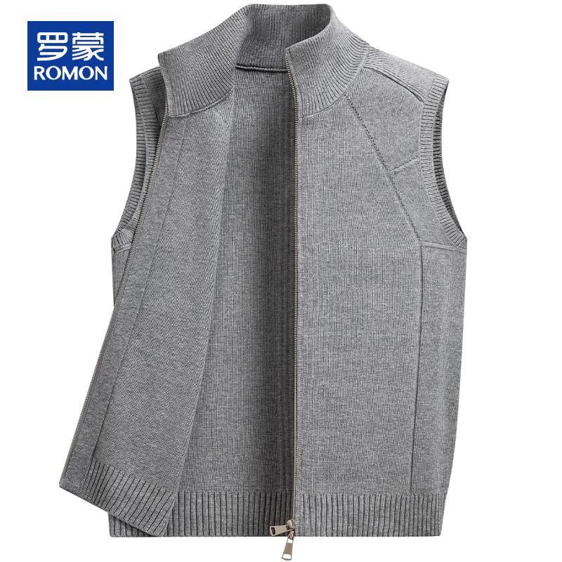 ROMON Men's Cashmere Blend Stand Collar Sleeveless Zippered Vest