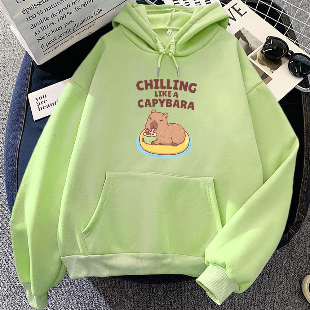 Chilling Like A Capybara Hoodies Long Sleeve Cartoon Kawaii Sweatshirt for Girls/Boys Casual Winter Warm Jacket Women Sudaderas Tops
