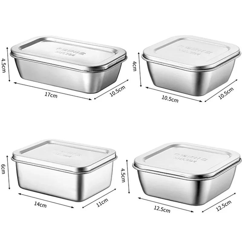 201/304 Stainless Steel Storage Tray With Lids Rectangle Food Container Sausage Noodles Fruit Plates Home Kitchen Organizers