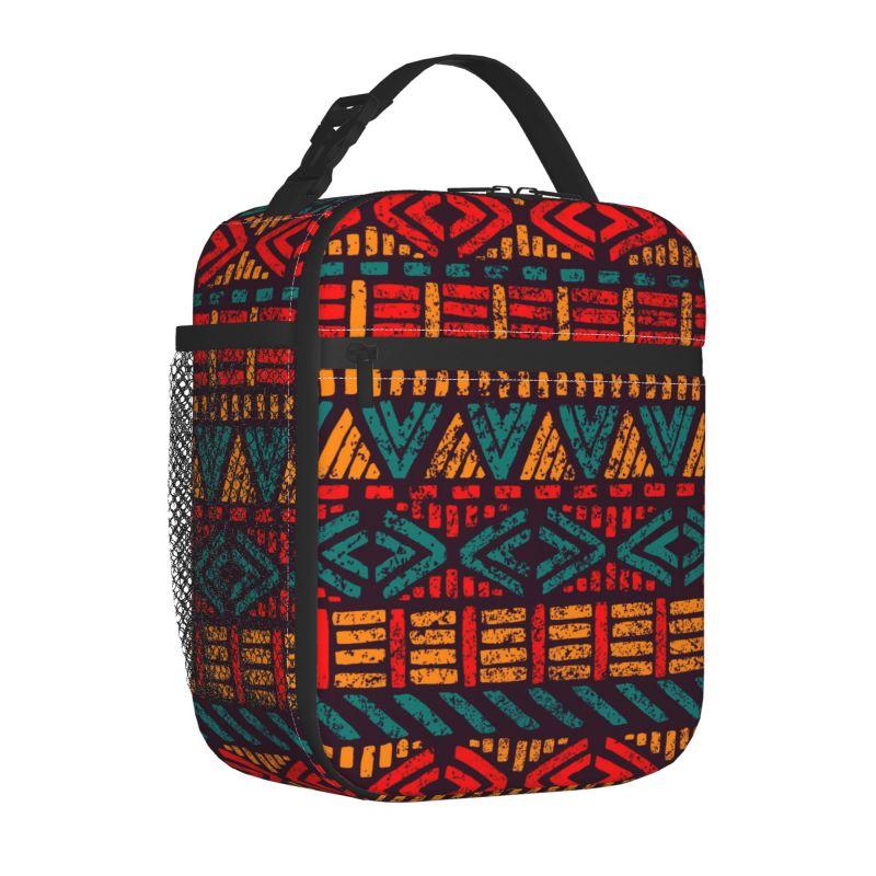 Africa Ethnic Tribal Art Insulated Lunch Bag African Bogolan Print Portable Thermal Cooler Oxford Lunch Box Food Bento Tote Bag