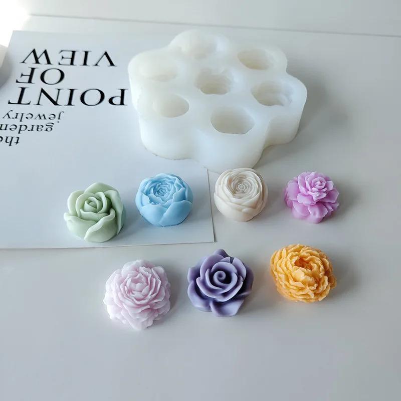 7Pcs Flower Silicone Molds 3D Rose Peony Handmade Candle Soap Gypsum Resin Handicraft Making Tools