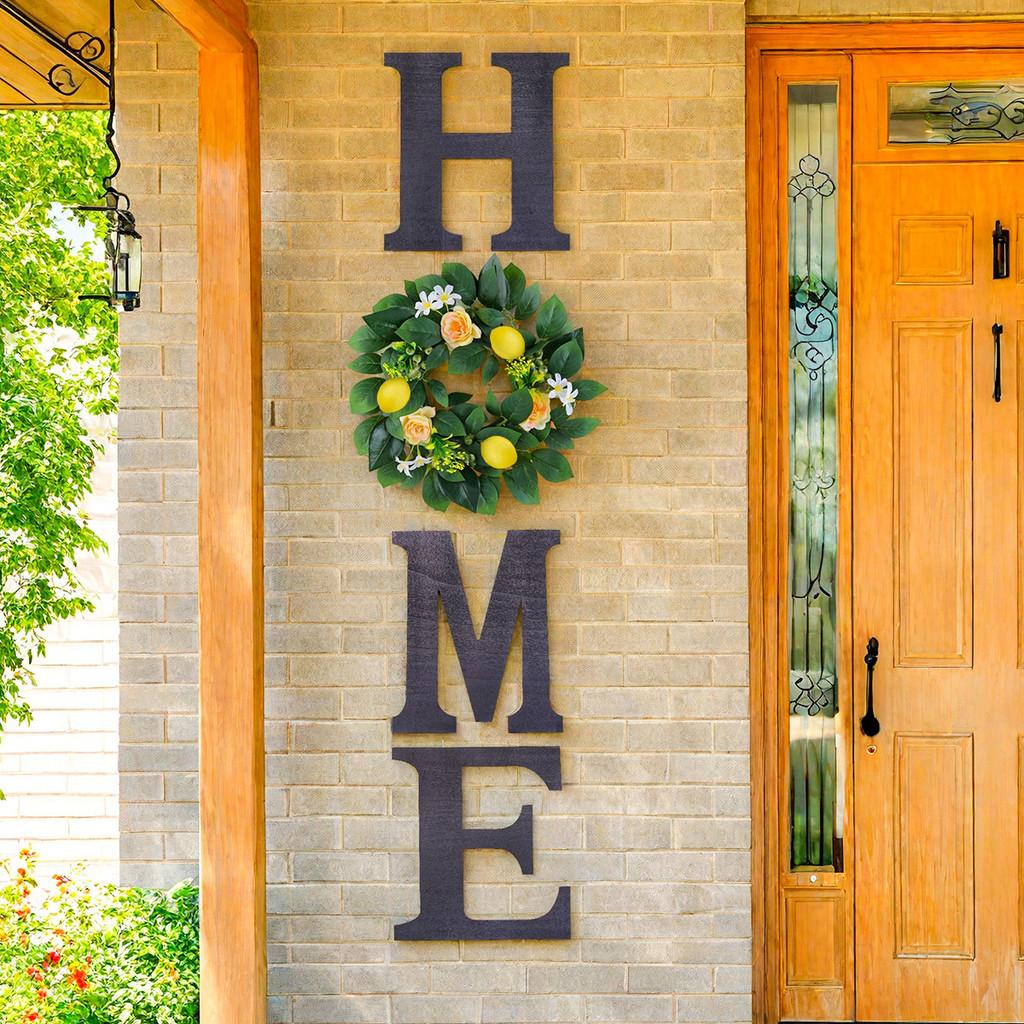 Home Lemon Wooden Door Hanging With Flower Decor For Garden And House Style