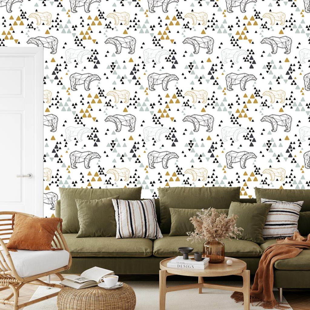 Geometric bears wallpaper for living room and bedroom 50x1000