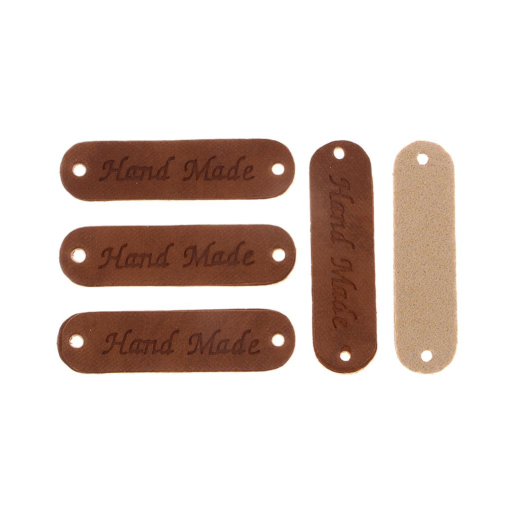 20pcs Retro Synthetic PU Leather Tag DIY Handmade Sew Label Patches Brown