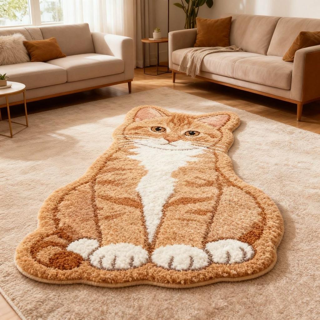 Orange Cat Rug Home Cartoon Bedroom Rug Bedside Blanket Living Room Sofa Carpet Anti Slip Pet Cat Plush Mat Home Decoration Gift