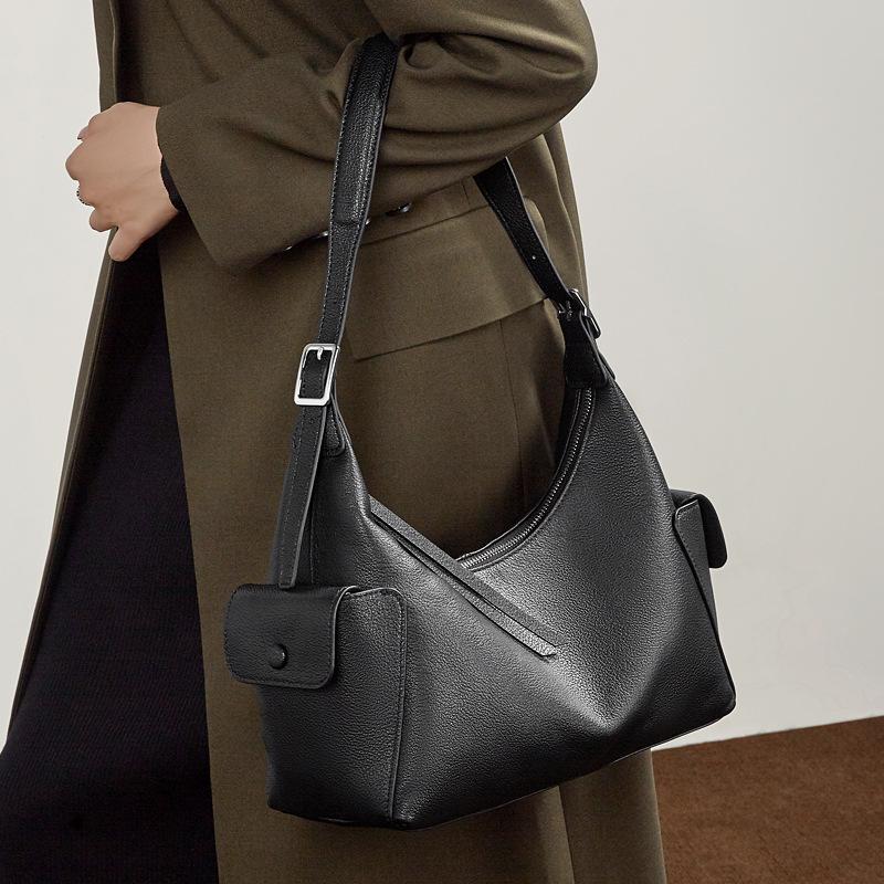 First layer vegetable tanned cowhide happy hobo bag, shoulder toast bag, leather large capacity women's casual shoulder messenger bag