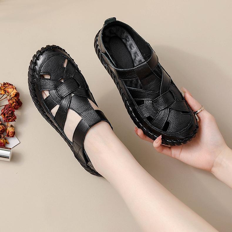 

Summer Leather Gladiator Sandals for Women Orthopedic Shoes Ladies Strapy Flats Shoes Big Size Ladies Soft Walk Sandals 41EU/CN42 чорний
