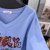 Plus Size V-Neck Slimming Mid-Length Loose T-Shirt for Women, Short-Sleeved, Covers Belly, Available In 200/300/350 Jin.