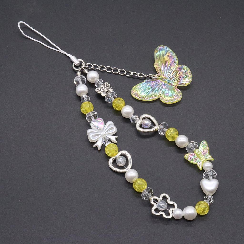 Y2K Crystal Pink Butterfly Phone Lanyard Keychain - Colorful and Sweet