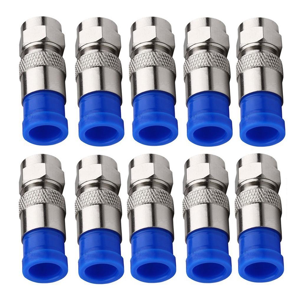 10pcs RG6 Compression Connectors RG6 F Type Connector Coax Coaxial Compression Fitting Waterproof Connection Black and Blue