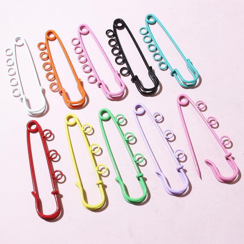 10pcs 50x16mm Safety Pins Brooch Metal Sewing Pins Clothes Pins with 3/5 Loops for Tags DIY Crafts Jewelry Making Findings