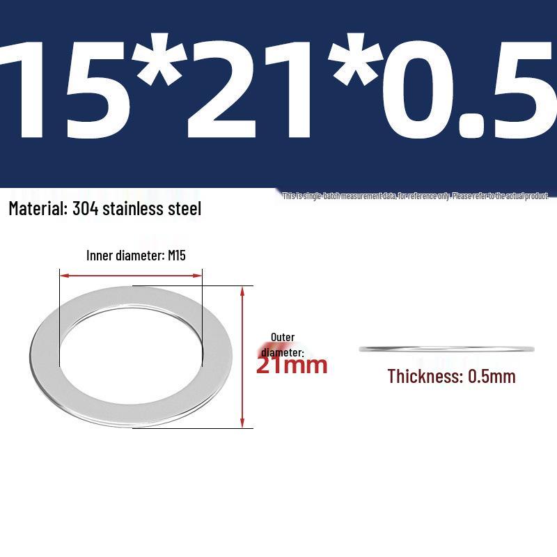 304 Stainless Steel Ultra-Thin Flat Washers - Available in Thickness: 0.1mm, 0.2mm, 0.3mm, 0.5mm