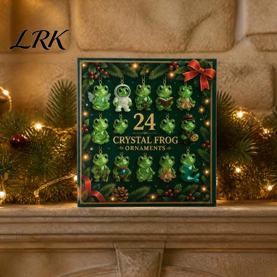 Weihnachtsthema Ornamente Frosch Adventskalender 2026, 24 Tage 2D Acryl Kristallmuster Partygeschenke Countdown-Kalender, Frosch-Thema Hängend für Wand,