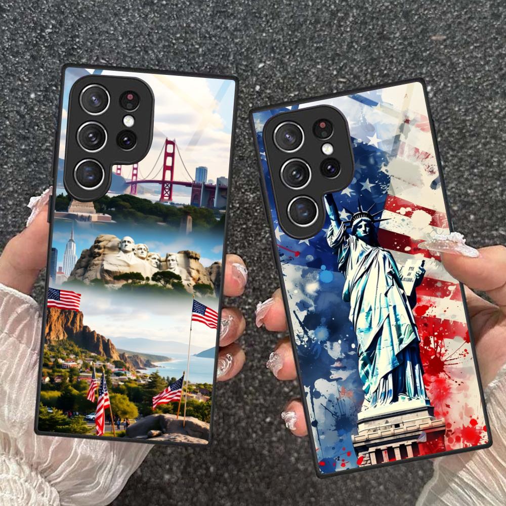 USA America Flag Mobile Cell Phone Case for Samsung Galaxy S26 S25 S24 S23 S22 S21 S20 Note20 Plus FE Ultra Glass Colorful Cover