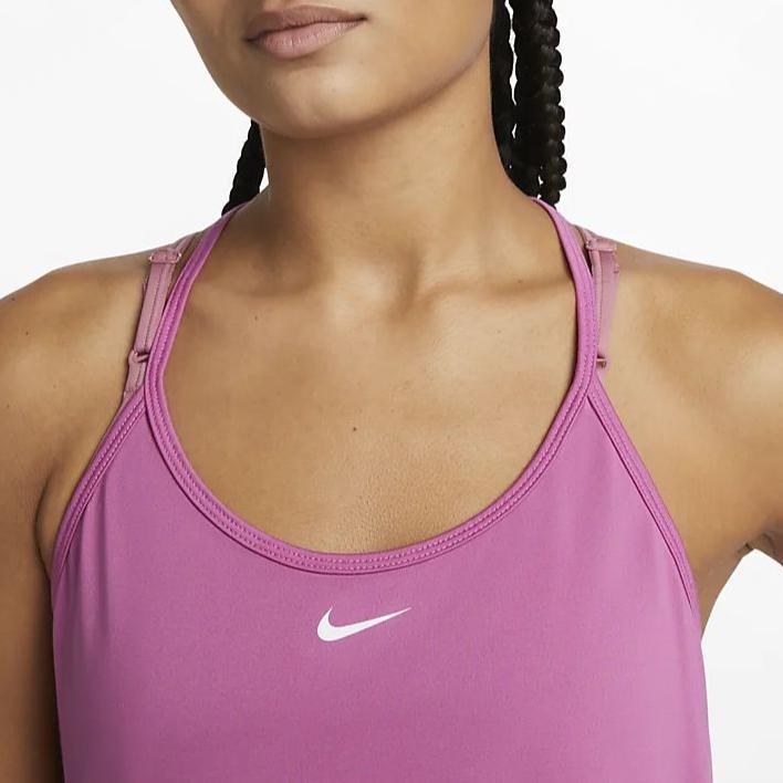 Nike Dri-FIT One Elastika Solid Logo Round Neck Tank Top Women Tops Purple Red DD4941-665