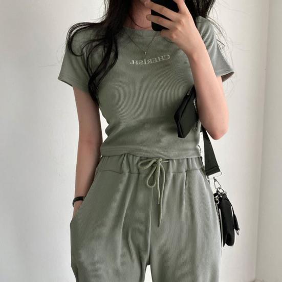 Mrat Tenues d'été surdimensionnées deux pièces plissées à manches courtes tunique ample hauts volants jambes larges pantalons vêtements d'intérieur vêtements de détente vêtements de détente