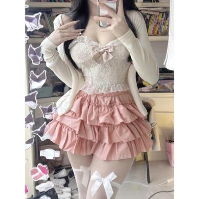 Été 2000s Kawaii doux gâteau jupes décontracté doux taille haute Y2k Mini jupes femmes Style japonais mode mince Shorts filles chaudes