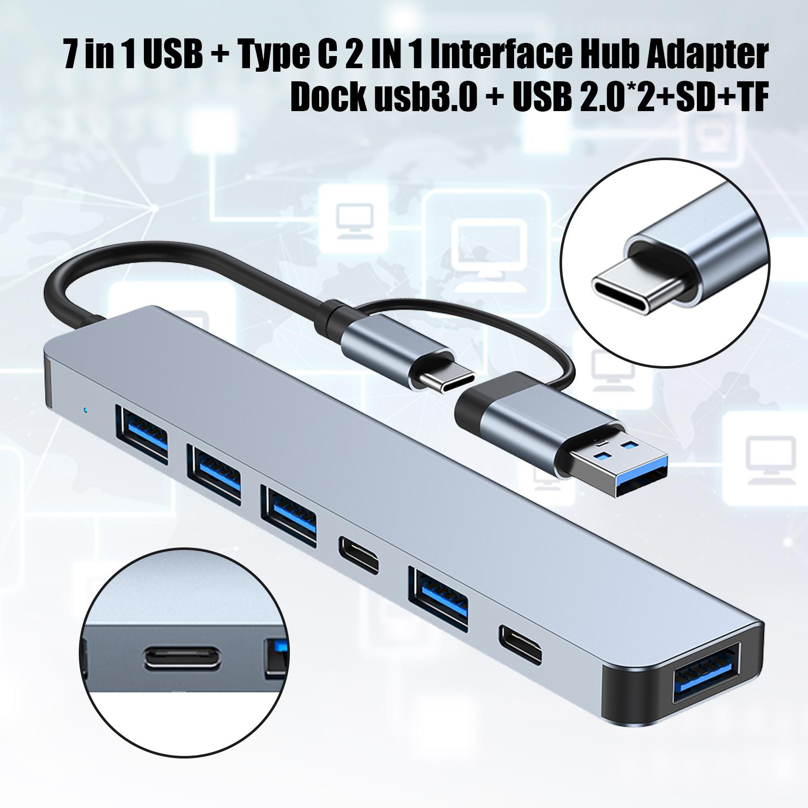 

USB + Type C 2 Interface 7 in 1 USBC Hub Adapter Dock usb3.0+USB 2.0*2+SD+TF