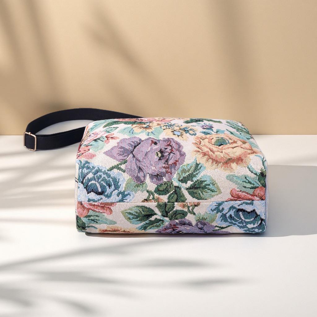 Chinese Style Doublesided Embroidered Flower Canvas Crossbody Bag For Casual Outings