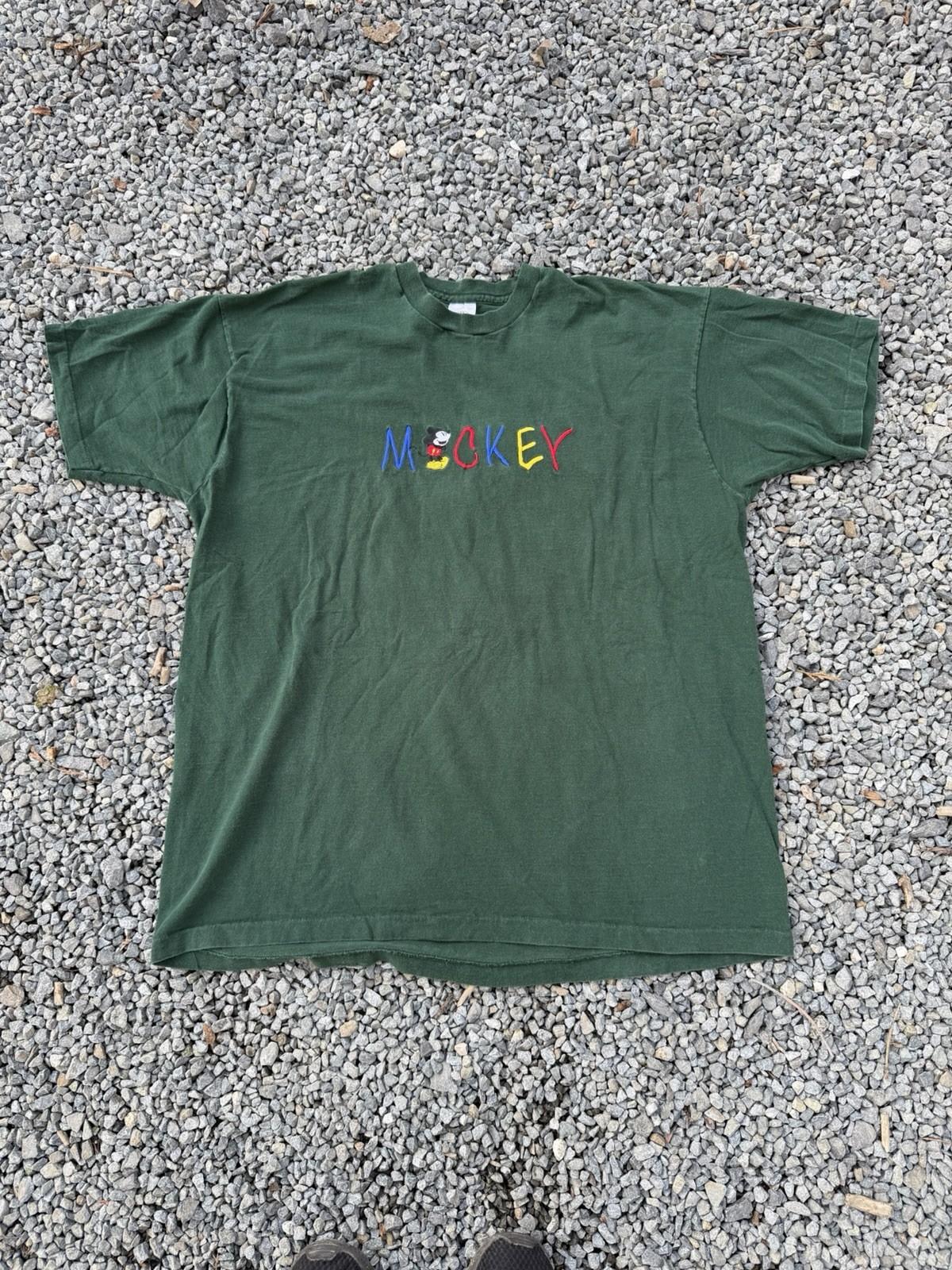 Vintage 90’s Disney Mickey Mouse Embroidered Spell Out Mens Green Shirt Size 2XL Unisex T-Shirt S