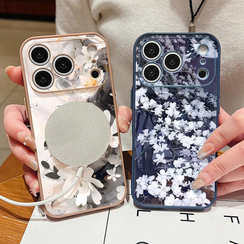 Retro Floral Pattern Case For iPhone 17 Pro Max Magnetic For Magsafe Hybrid Slim Matte Cover For iPhone 16 15 14 13 Pro Max