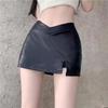 Solid Color Short Mini Skirts Waterproof High Waist A-line Skirt Harajuku PU Leather Skirt  Lady
