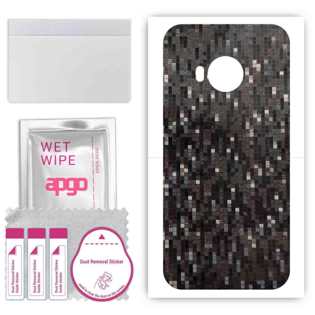 apgo Adesivo Protettivo Skin per il retro compatibile con HTC One S9, Pellicola Wrap, Foil, Vinile - Motivo Carbonio Nero Pixel