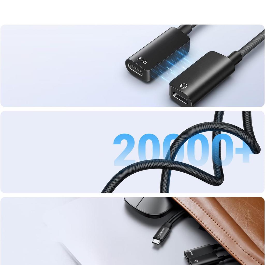 Adapter Rozdzielacz Audio 2w1 USB-C Audio Ładowanie - Czarny