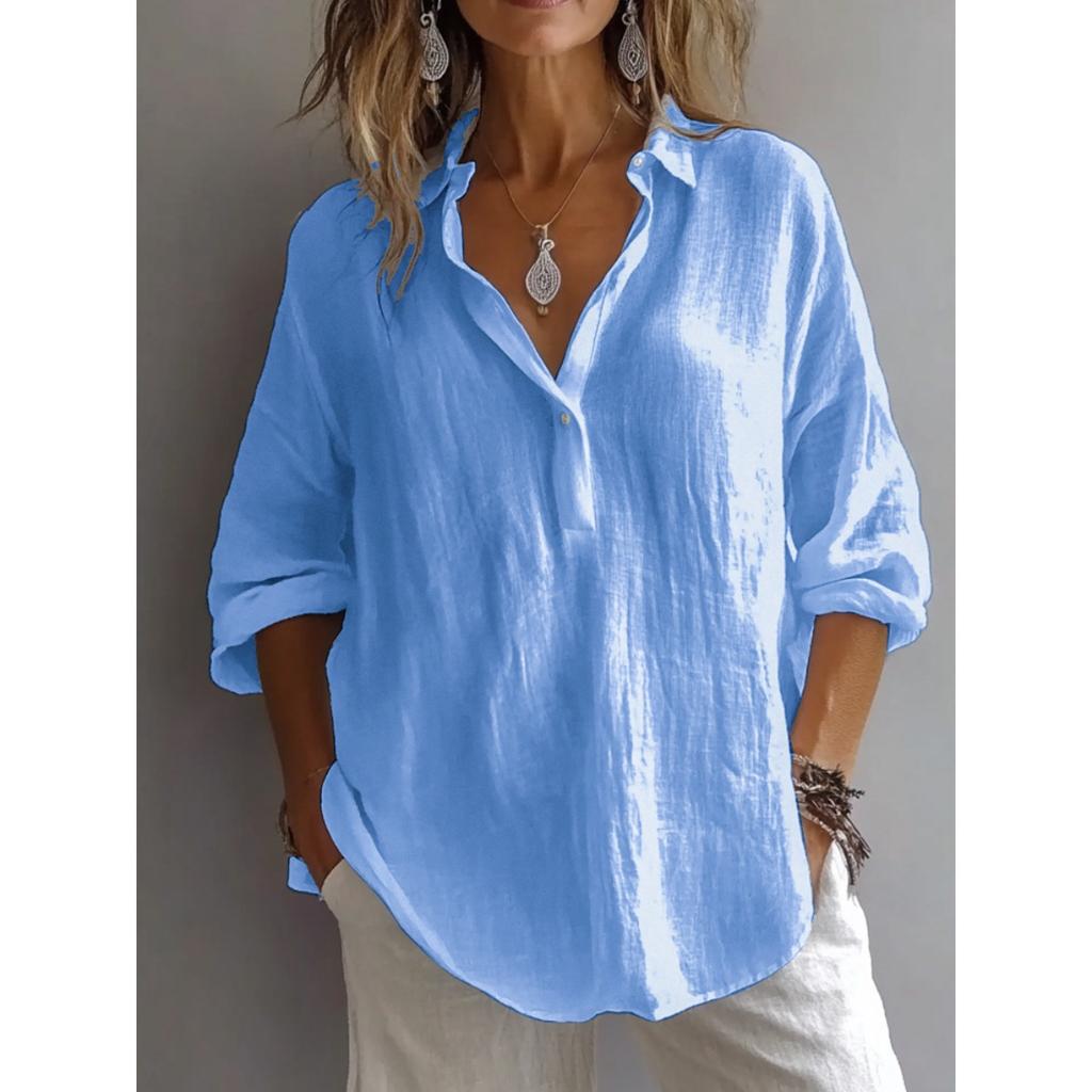 Women's Elegant and Comfortable Spring and Autumn Loose Solid Long Sleeved Shirt for Women,Button Half Open Long Sleeved Top,Breathable Shirt