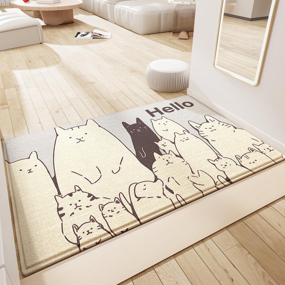 Cartoon Cute Cat Entry Door Non-slip Keni Velvet Floor Mat Household Dust Absorbent Entrance Door Carpet