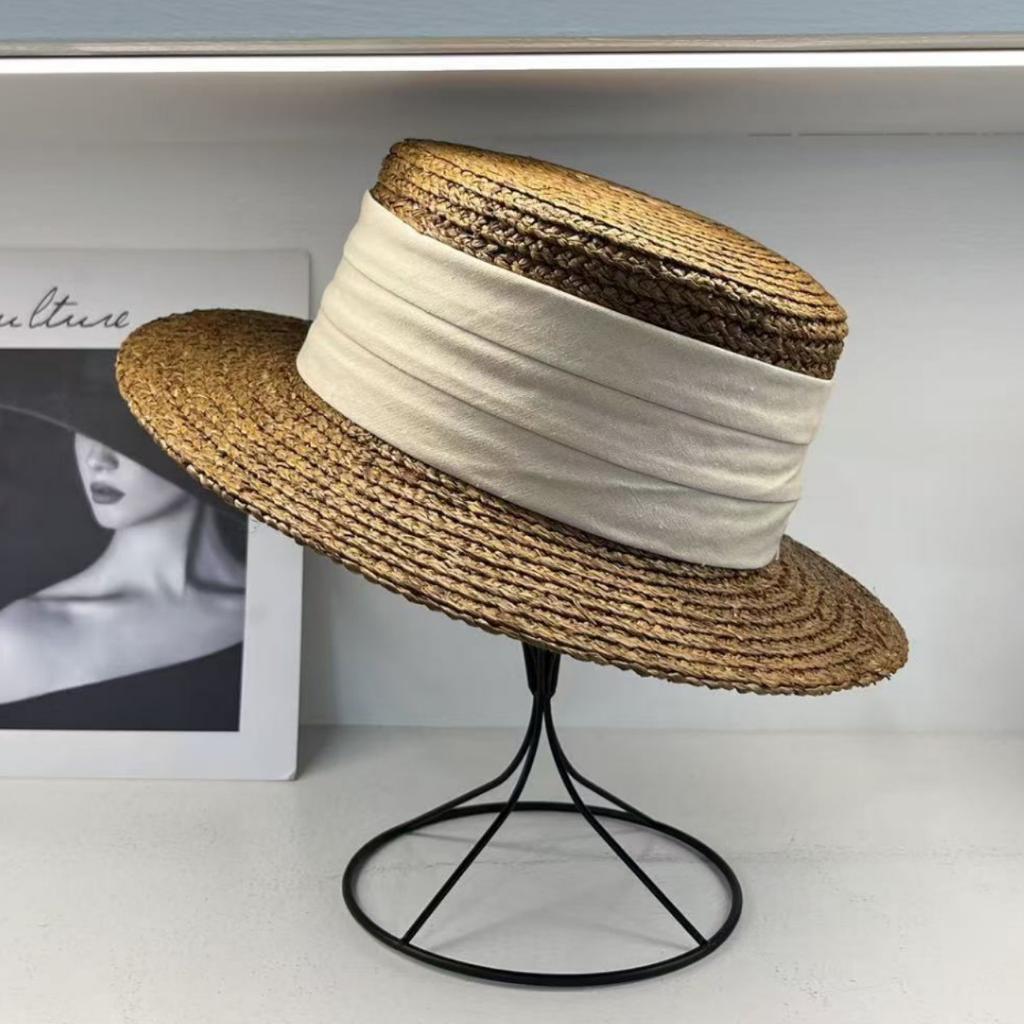 Lafite temperament top hat straw hat women's sun protection sun hat elegant celebrity style flat top hat