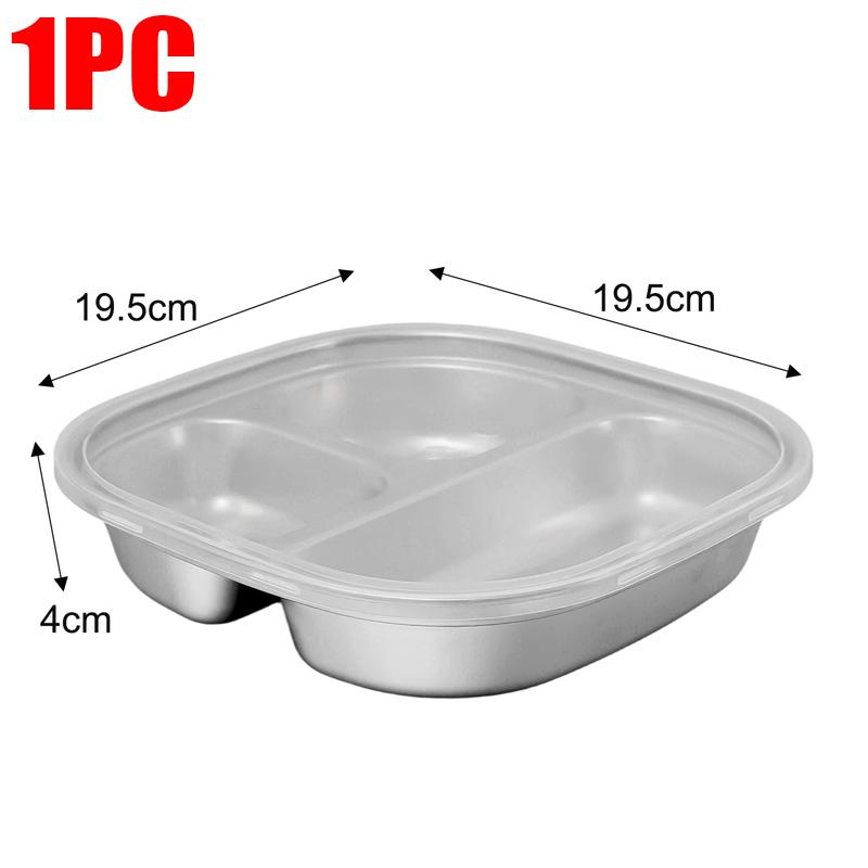 

Stainless Steel Dinner Plate with Lids 3 Grid Student Children Dishes Serving Tray Divided Fruit Salad Food Plate Tableware