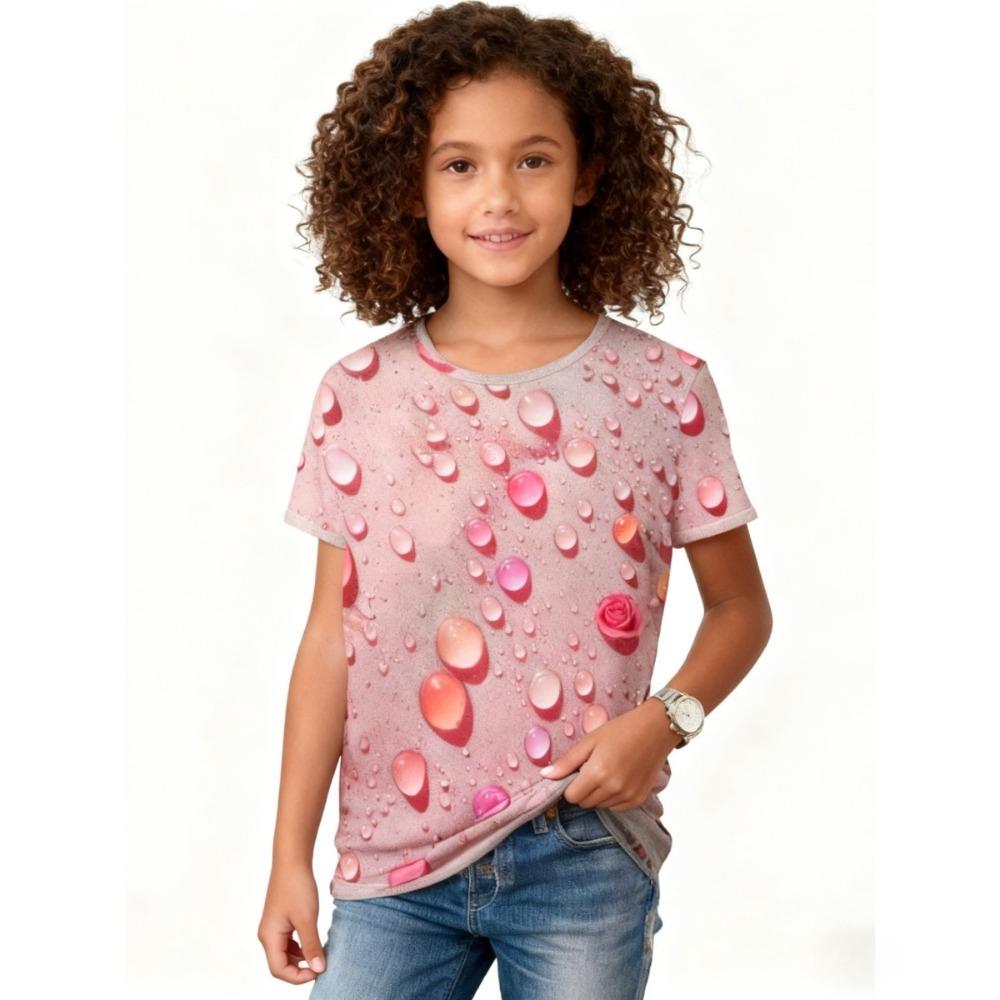 Children's Cute Waterdrops 3D Printing T-shirts Girls Party Fashion Soft Comfortable T-shirts Kids Top