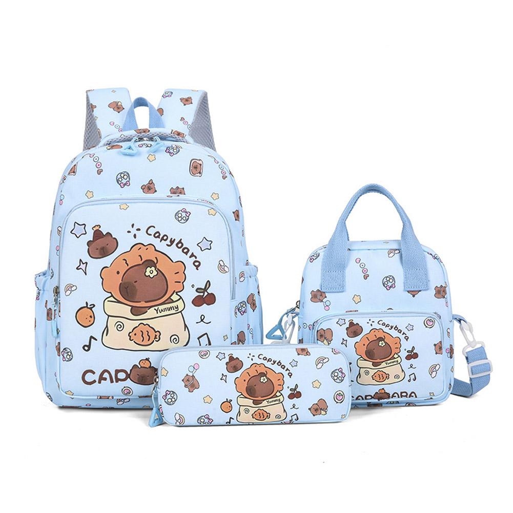 3Pcs/Set Kawaii Capybara Backpack Large Capacity Cartoon Teenager Fashion Nylon Lightweight Rucksack Set