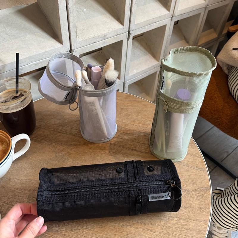 Mesh Dual-use Makeup Brush Storage Bag Portable Brush Case Simple Large Capacity Brush Bucket Holder Travel Stand-up Pouch