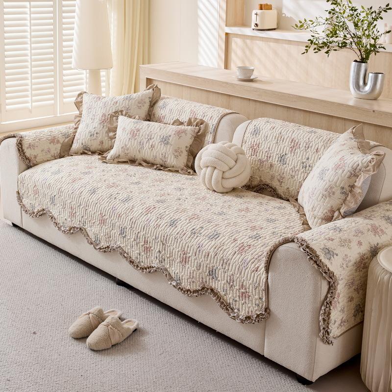 Cotton Sofa Cushion Universal In All Seasons, Pure Cotton Non-Slip Fabric Cushion, Simple Modern Floral Sofa Cover Cover Cloth Towel