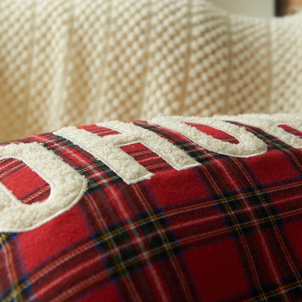 Christmas Plaid Pillowcase with Embroidered Letters