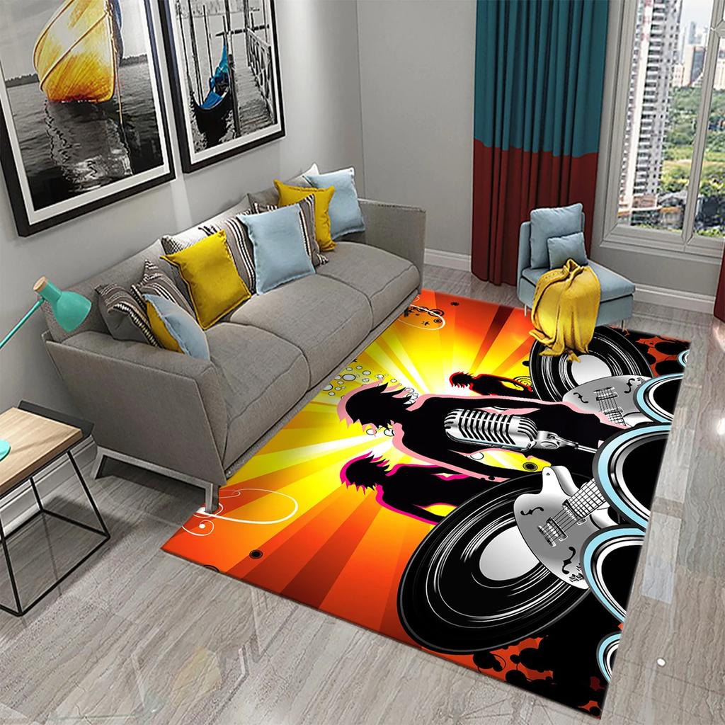 3D Music Note Guitar Instrument Carpet for Living Room Bedroom Large Carpet Bathroom Door Entrance Non-Slip Area Rugs Home Decor