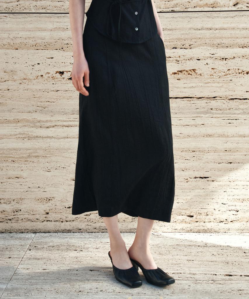Siyajyu Sist9062 Breeze Wrinkle Skirt_Black