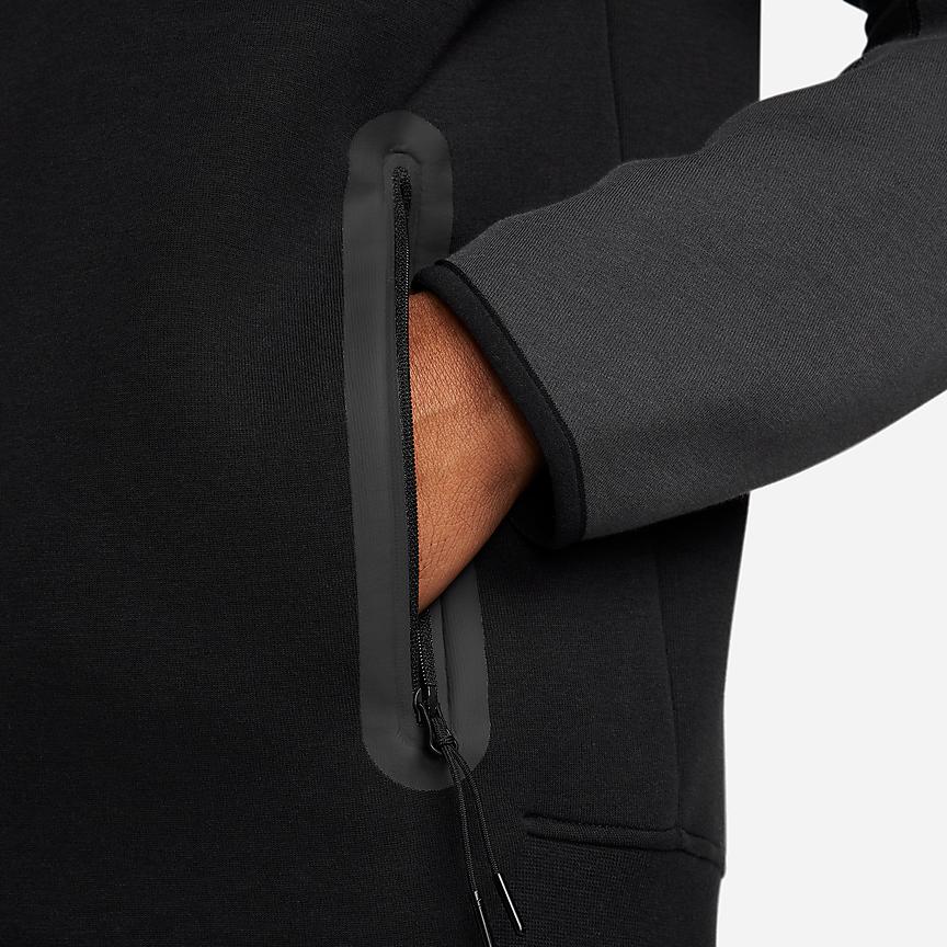 Nike Sportswear Tech Fleece Full-Length Zip Hooded Jacket Men Jackets Black Dark-Smoke-Grey Light-Deep-Red FB7922-013