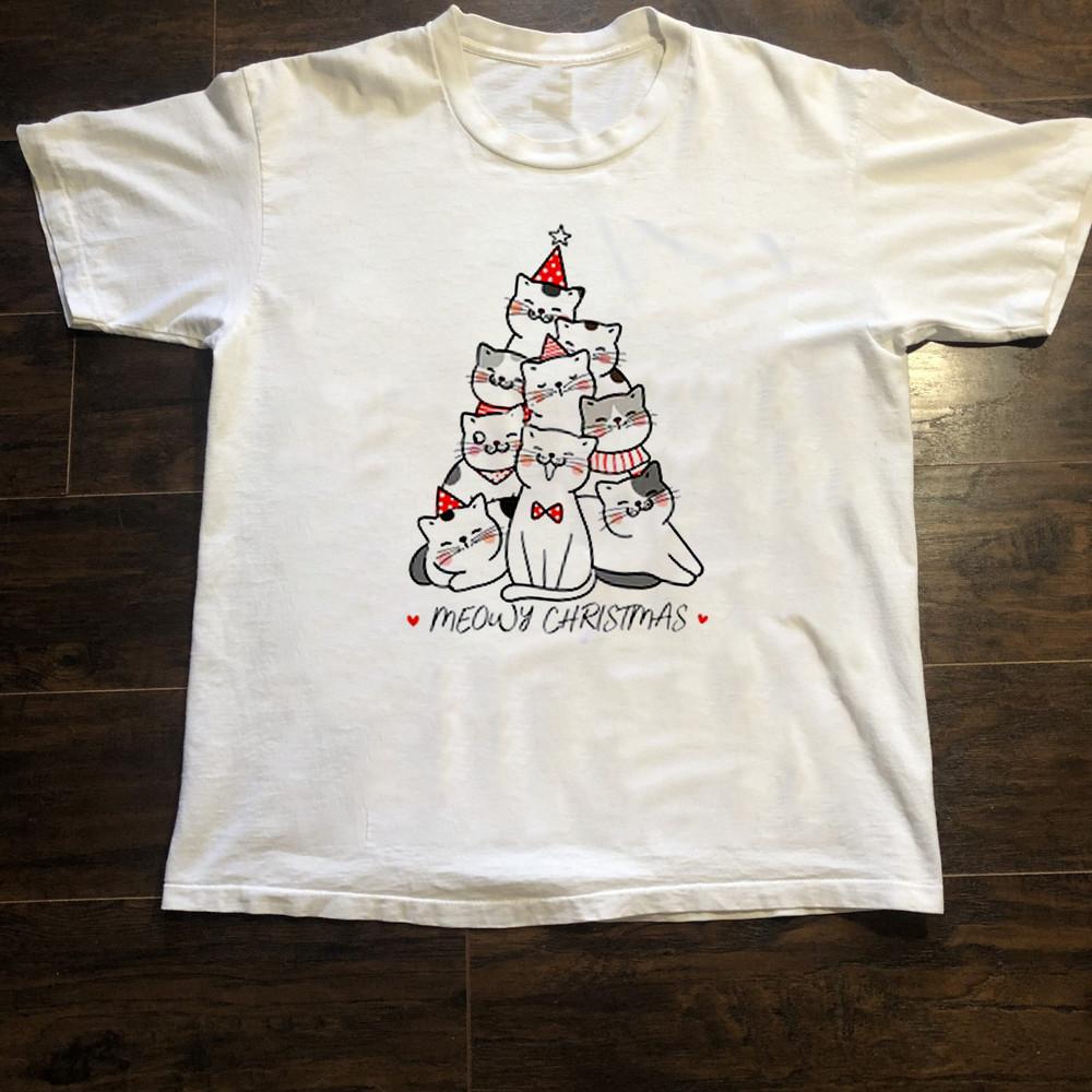 New Merry Christmas Meowy Gift For Friends White S-5XL Shirt FF271 Unisex T-Shirt XXXL