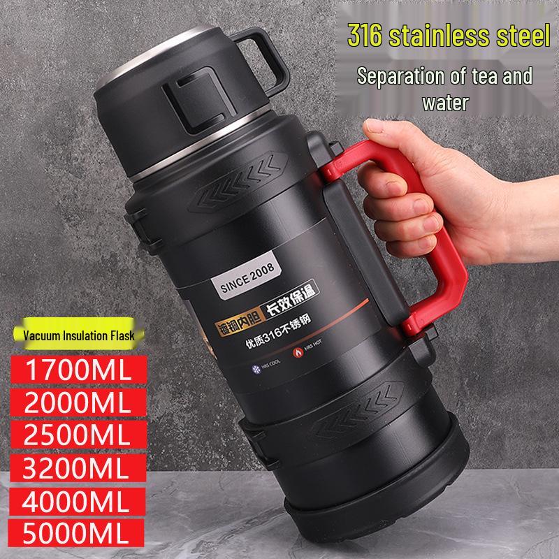 Large Capacity 316 Stainless Steel Thermos Flask, 2L Portable Travel Water Bottle, 5L Household Hot Water Bottle for Men and Women