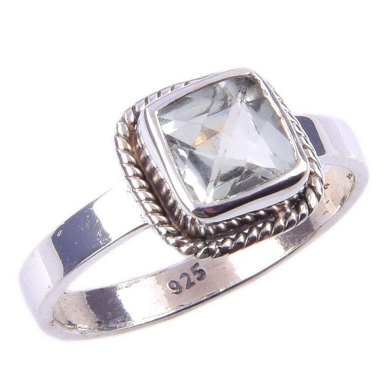 Natürlicher Grüner Amethyst Edelstein Handgefertigt 925 Massiv Sterling Silber Ring Gr.6 b5F46