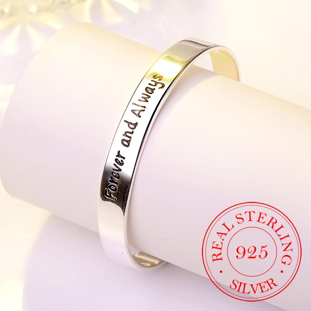 925 Sterling Silver Letter Cuff Bracelet &Bangle For Women Mum Ladies Elegant Birthday Jewelry Mother's Day Gift J