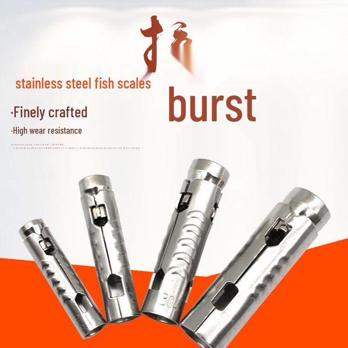 

304 Stainless Steel Fish Scale Expansion Bolt Set: Three-Piece Wall Anchor & Internal Expansion Tube (M6, M8, M10, M12) 201 Nut M6 (200pcs)