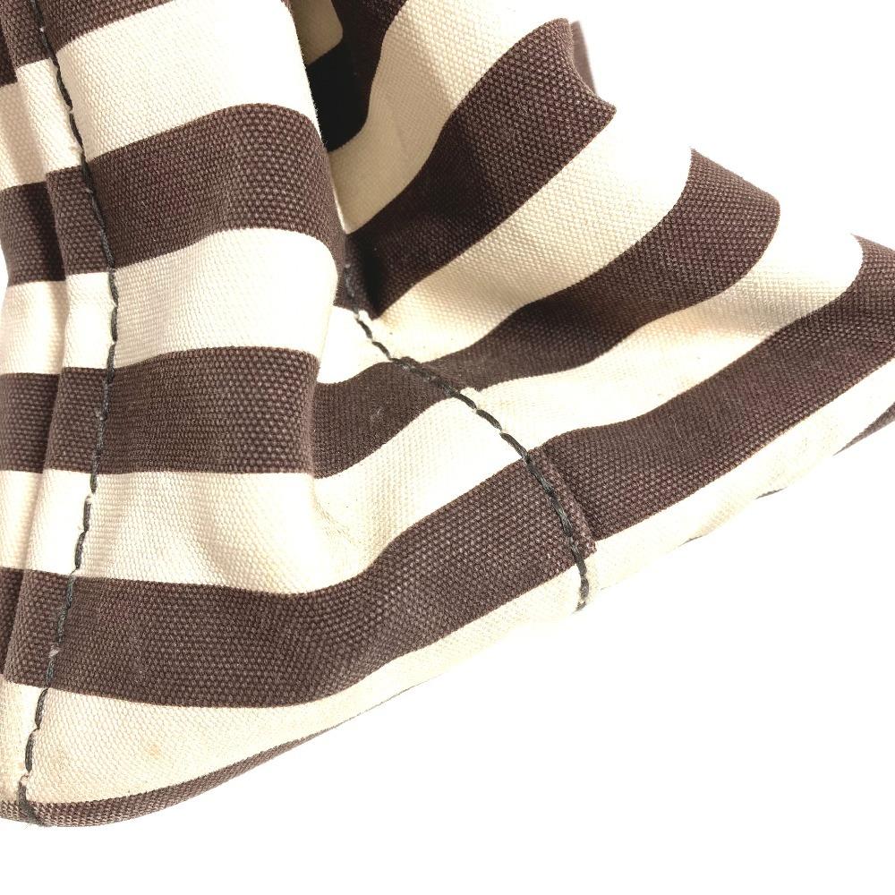 Prada Canapa Logo Border Bag Tote Bag Hand Bag Canvas Brown/White