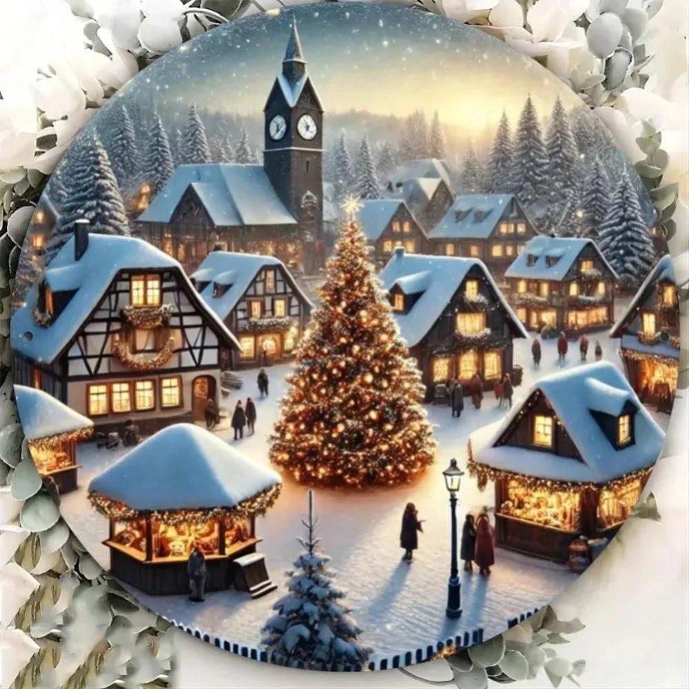 Winter Village Metal Wall Art Vintage Style Weatherproof Decor for Home Cafe Bar