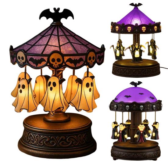 Geisterkarussell-Licht Halloween-Geisternachtlicht USB-Wiederaufladbares Gruseliges Leselicht Nachttischlampe Partydekoration
